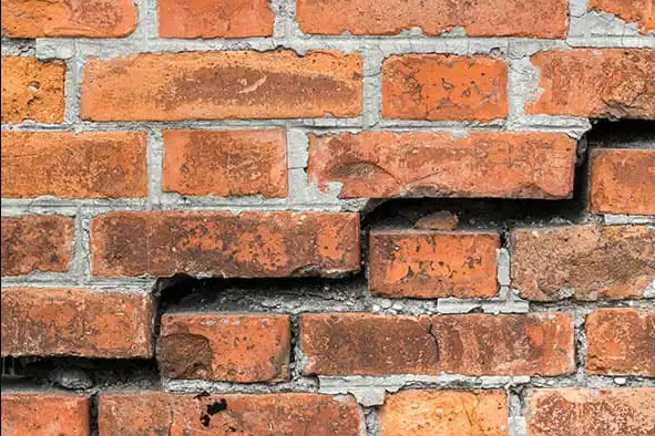 Old brick foundation wall close-up